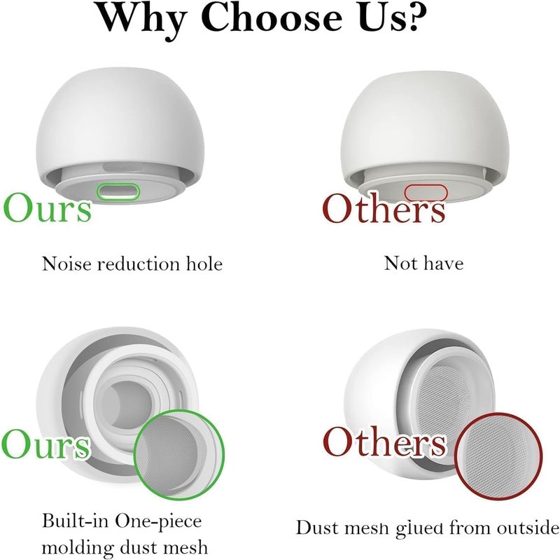 Vsagier 4 Pairs Replacement Ear Tips for AirPods Pro and AirPods Pro 2 with Noise Reduction Hole, Non-Slip Soft Silicone Ear Tips for AirPods Pro and Fit in The Charging Case(XS/S/M/L) - Image 2